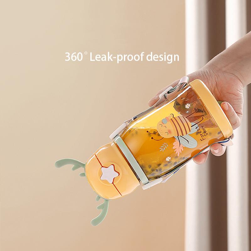 Kids Water Bottles With Straw Childrens Cup Leakproof Kids Water Sippy Cup Antler Creative Cartoon Baby Feeding Cups For Outdoor Use