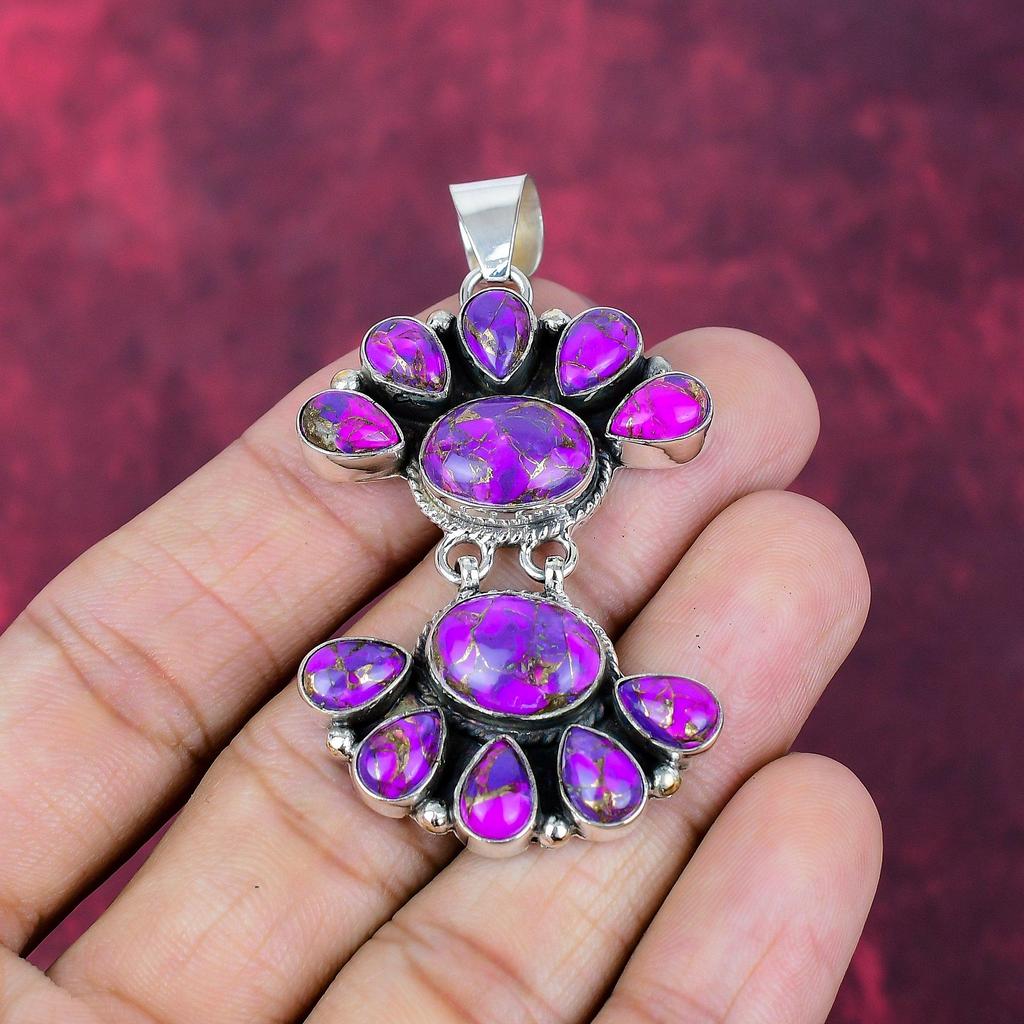 Purple Copper Turquoise Handmade Gemstone Pendant, 925 Solid Sterling Silver Pendant Antique Jewelry, For Engagement Gift