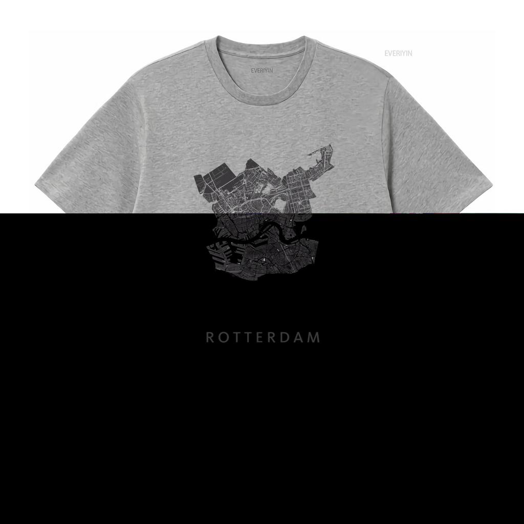 Rare Rotterdam Vintage Style Mens Oversize Leisure T Shirt Premium Quality with City Map Print Vintage Washed Comfortable