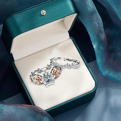 2 Pieces Two Tone Rose Flower Rings Set Engagement Copper Wedding Valentine's Day Gift