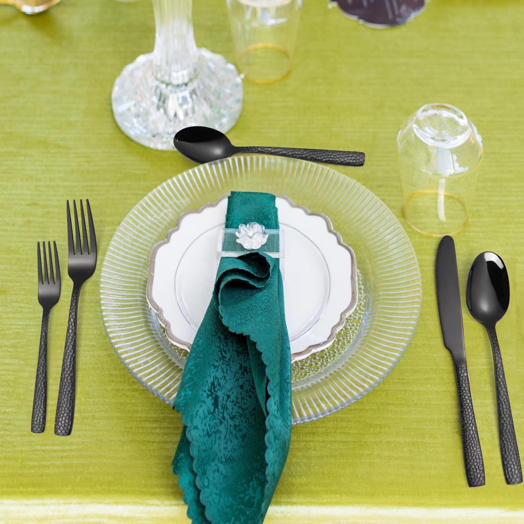 Nerezová Ocel Černá Kladívková Stolní Nůž Vidlička Lžíce Sada Západní Jídlo Dezert Denní Potřeby YSH-17-5KS