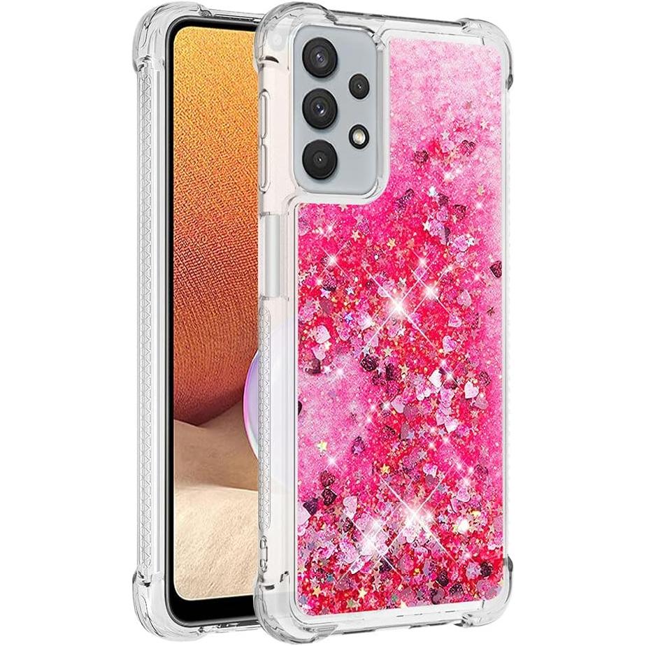 Compatible with Samsung Galaxy A32 5G Case Glitter Cute Clear Phone Case Floating Quicksand Shockproof Protective Bumper Silicone TPU Case for