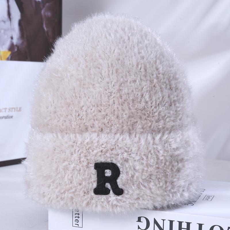 Women's Winter Warm Imitation Mink Knitted Hat Korean Version Versatile Big Head Circumference Showing Face Small Windproof Ear Protection Wool Hat