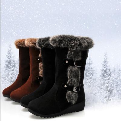 Winter Women Boots Casual Warm Fur Mid-Calf Boots Shoes Women Slip-On Round Toe Wedges Snow Boots Shoes Muje Plus Size