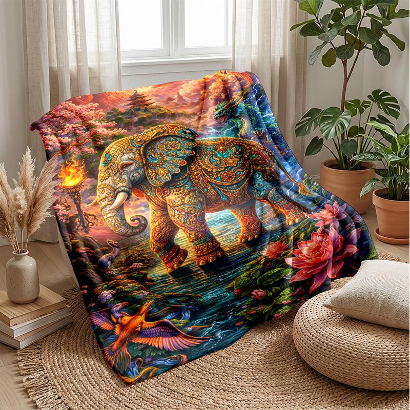 Fairy and Floral Elephants Theme blanket Lightweight Warm Flannel Blanket Decorative Throw Blanket for Home Decoration