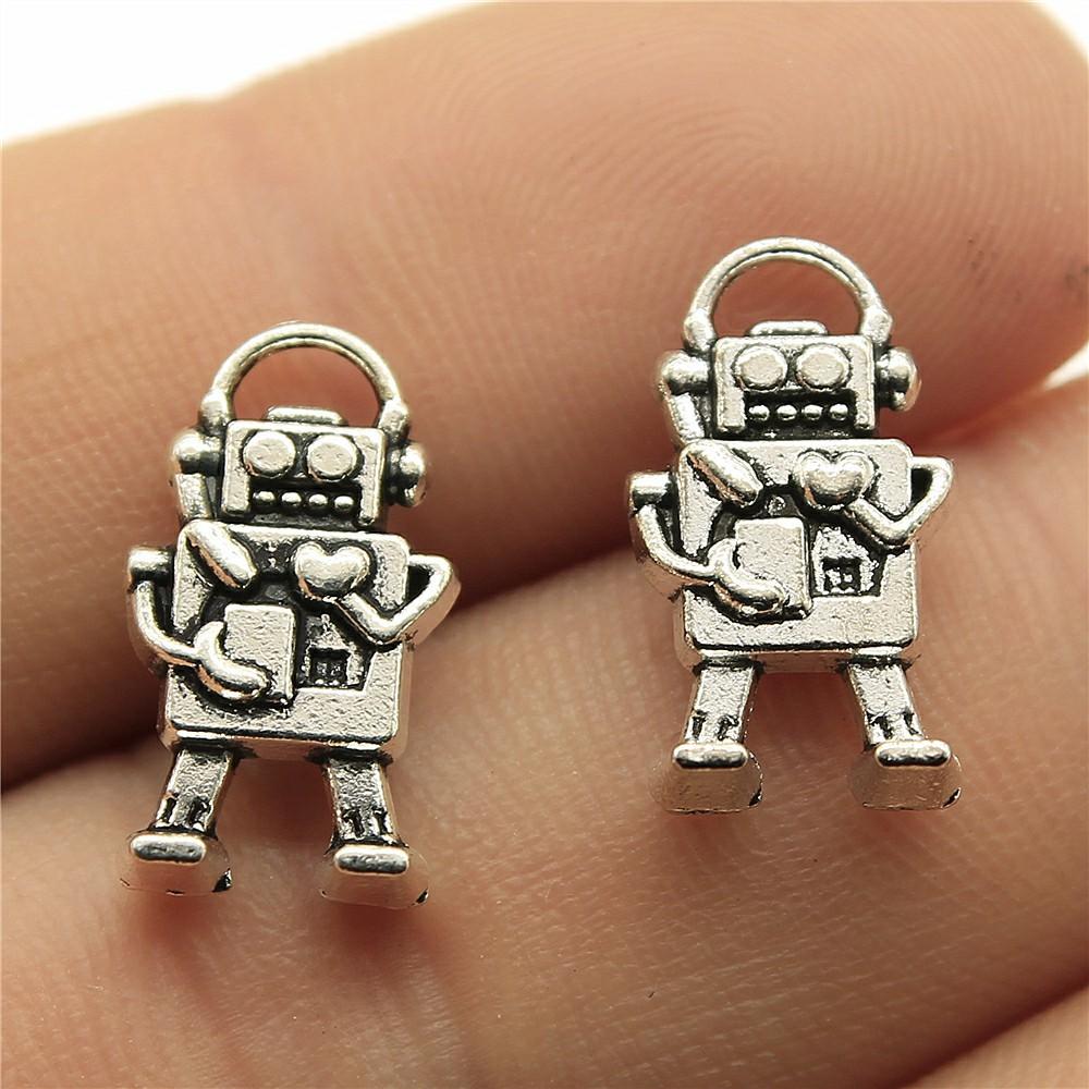 10pcs Robot Charms Tibetan Bronze Silver Color Pendants Antique Jewelry Making DIY Handmade Craft