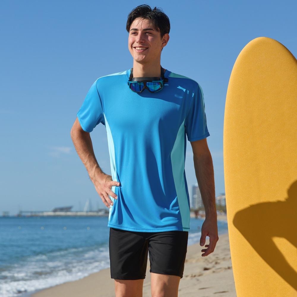 CHARMLEAKS Mens Rash Guards Short Sleeve Quick Drying Rash Vest UPF 50+ Breathable Stretchy T-Shirt