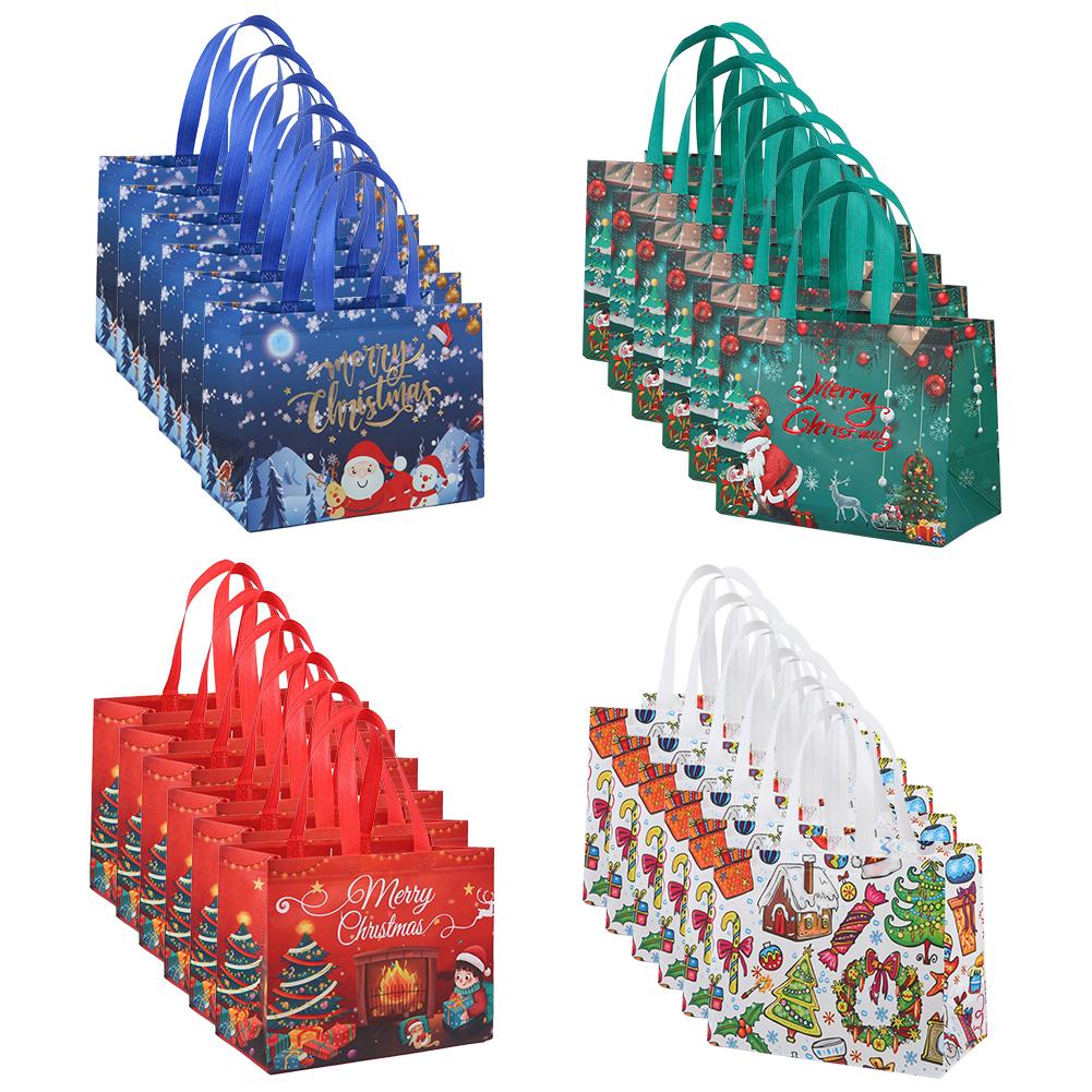 

Рождественские складные мешки для конфет, большая вместимость, мультяшные упаковочные мешки, портативная подарочная сумка, нетканый материал для рождественских подарков 16Pcs