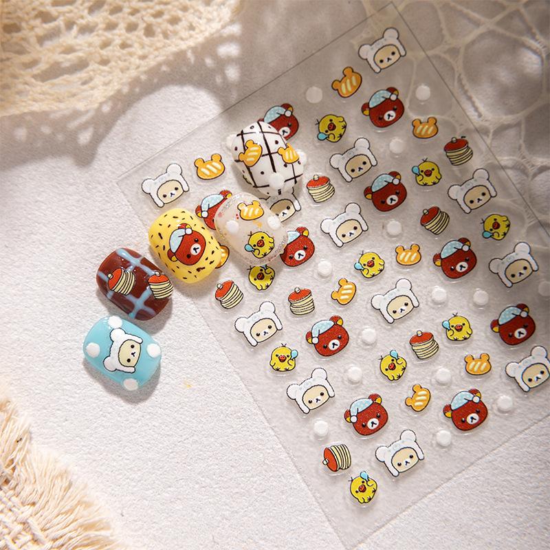 Winter Rilakkuma 3D Cartoon Embossed Waterproof Decorative Stickers for Nails and Pens