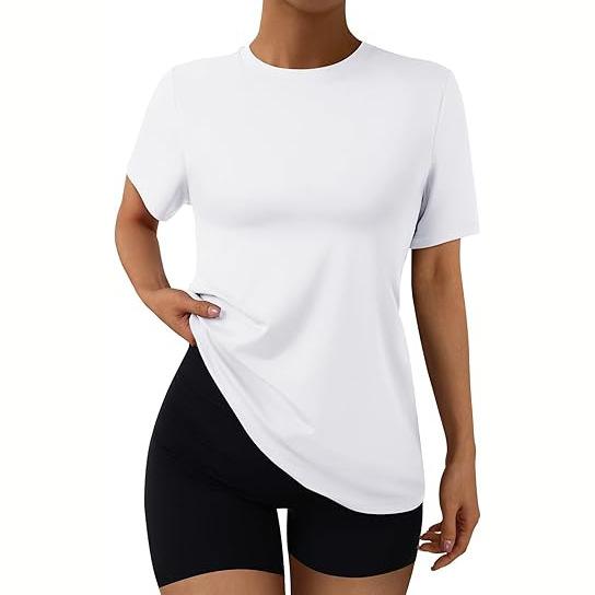 European and American quick-drying short-sleeved women, popular fitness yoga training T-shirt, milk silk cool breathable top XS белый