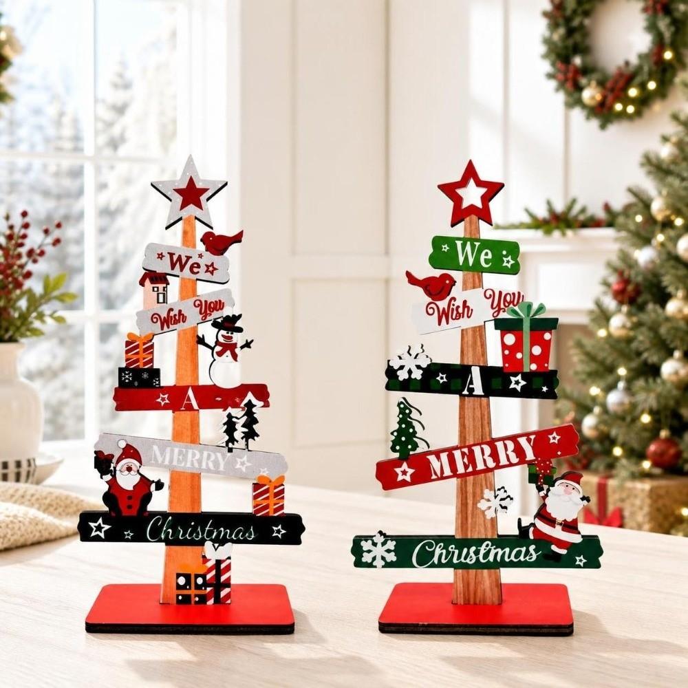 Creative Christmas Tree Desktop Ornament Snowman Cartoon Wooden Tabletop Ornament Durable DIY Crafts Santa Claus Ornament