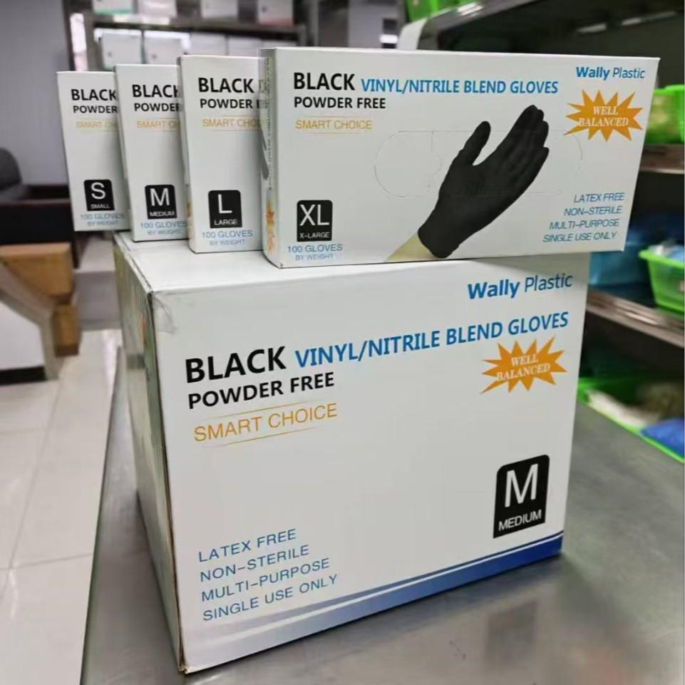 

Black Nitrile-PVC Blend Disposable Gloves - Powder-Free Protective Gloves for Beauty, Hairdressing, and Tattoo Uses Black Gloves [100 per box]