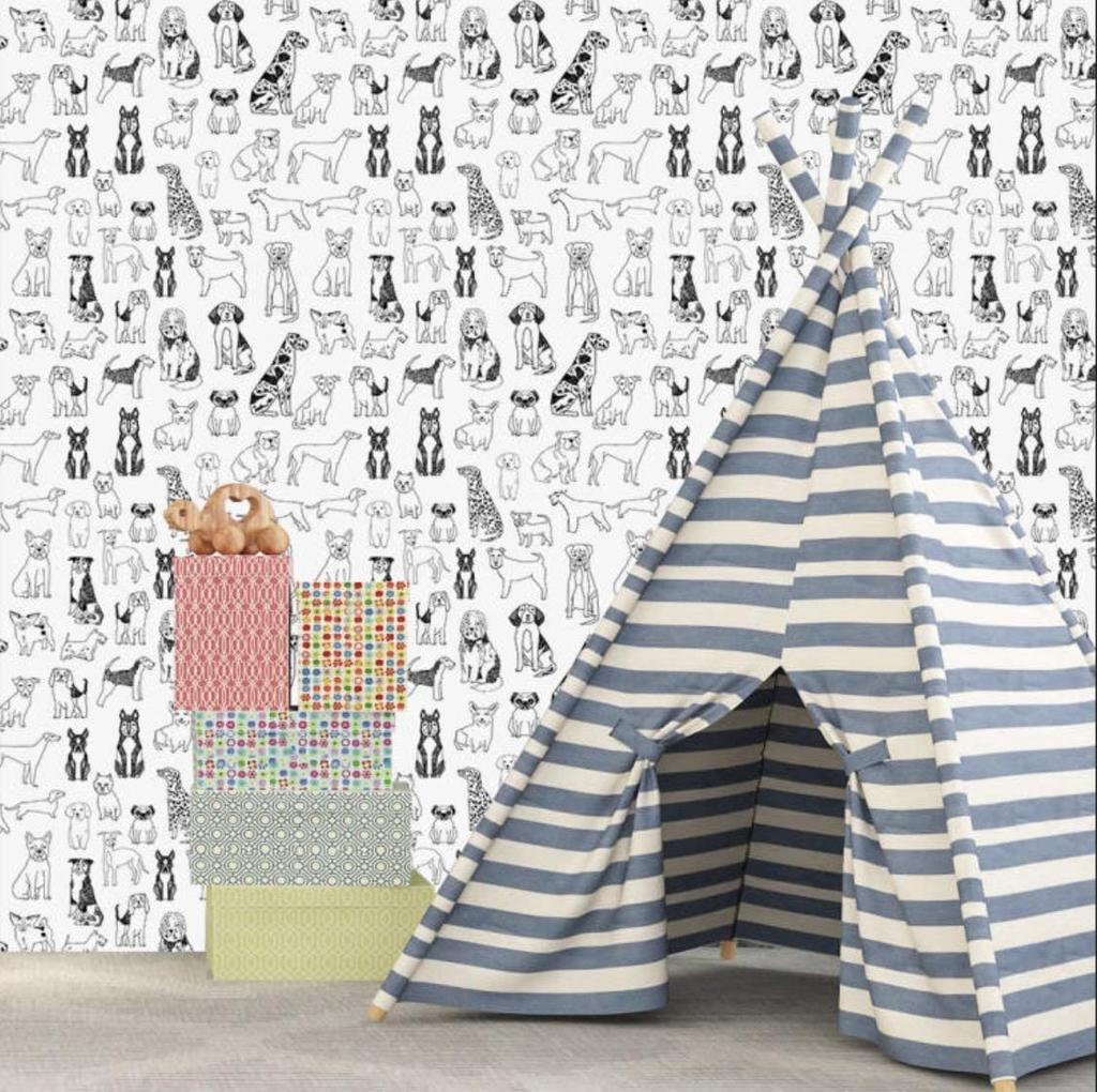 Modern Dogs Kingdom Peel and Stick Wallpaper Black and White Self-adhesive Removable Wall Decor for Home Bedroom Wall Decoration