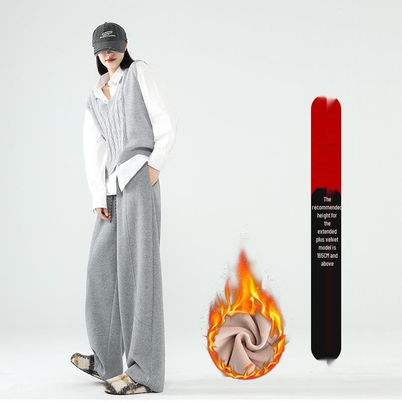 TikTok Trendige Damen High-Waist Weitbein-Sweathose mit Samt für Herbst/Winter