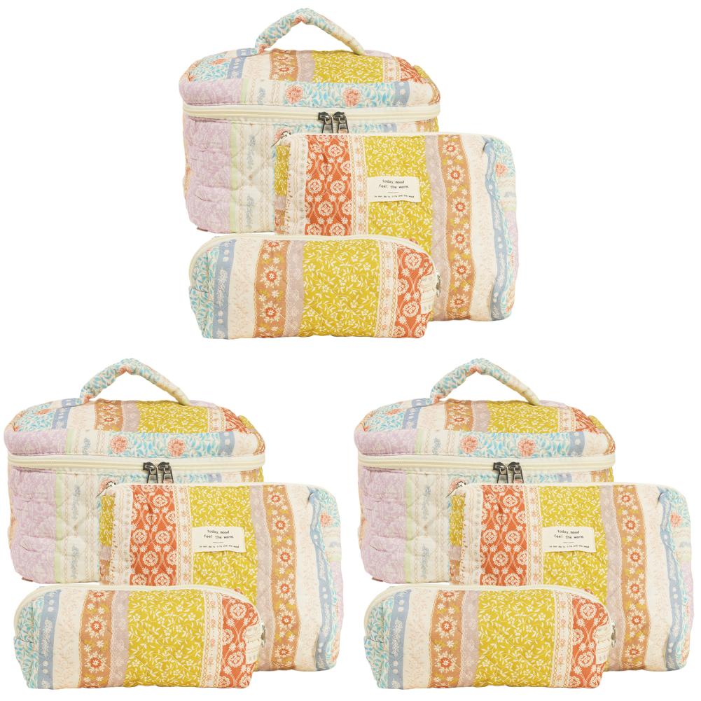 

3 шт. хлопок стеганая цветочная косметичка на молнии женская косметичка (пэчворк)