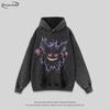 Oversized Cotton Hoodie With Cartoon Print Washed Vintage Style Unisex Long Sleeve Pullover Casual Wear