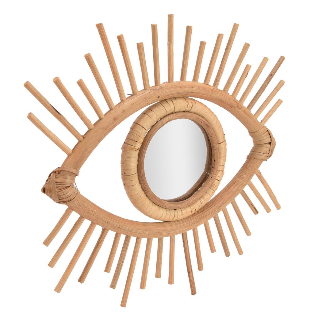 Nordisk Sminkspegel Rottingvävd Ögonformad Vägghängd Spegel för Hem Hotell Badrumsdekoration