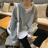 False Two Pieces Containing Cotton Design Sense Loose Sweater Female Thin Section Splicing Bottoming Shirt Literary Style Long-sleeved T-shirt Female