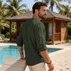 Men's Color Round Neck Long Sleeve Loose Fit Pullover Casual Cotton Linen Top