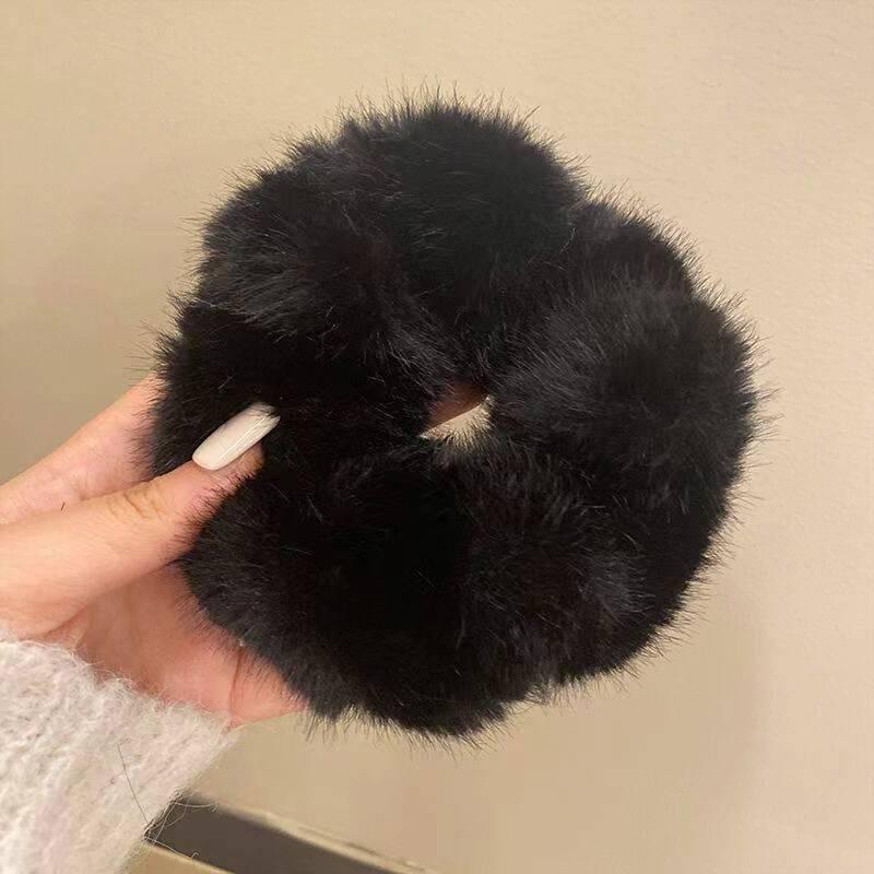 1pc Large Colic Hairband Retro Imitation Mink Plush Rope High-end Rubber Band Female Tie Hair Rope Headwear