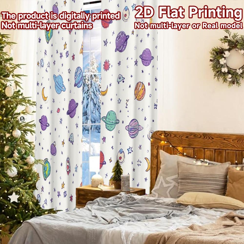 2 szt., zasłony DRUKOWANE PŁASKO 2D (Bez Roda) Cosmic Pattern Holiday drukowane zasłony Zasłony z przędzy Holiday Idealne do salonu