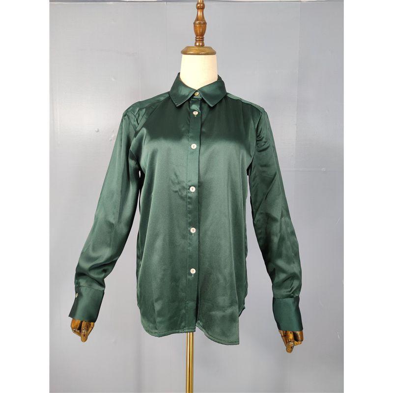 Foreign Trade Order R Home Autumn New Long sleeve High Quality Smooth Fabric Bright Silk Breasted All-Match Commuter Top Shirts