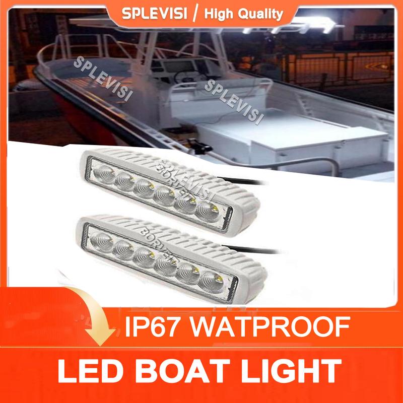 2pcs 12V 6 LED Deck Marine Spreader Flood Spot Light White Boat Yacht T-Top Lights IP67 Waterproof Pontoon Fishing 12V White