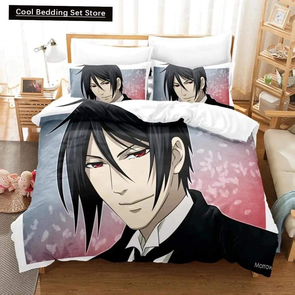 Set Biancheria da Letto Anime Black Butler Sebastian Ciel, Copripiumino Set Letto Coperta Federa, Dimensioni King Queen Twin Ragazzi Ragazze Adulti