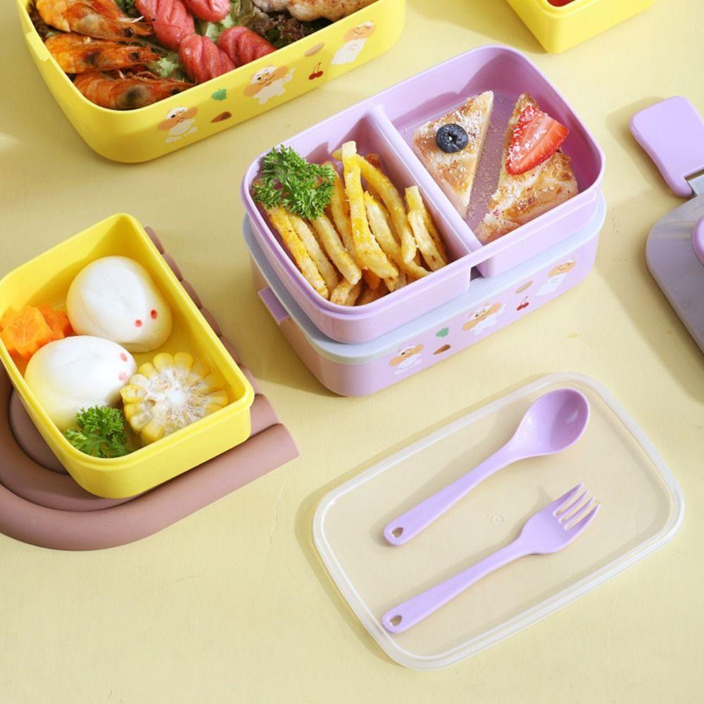 Plastic Food Storage Box Double Layered Food Containers Cute Portable Lunch Box  Office