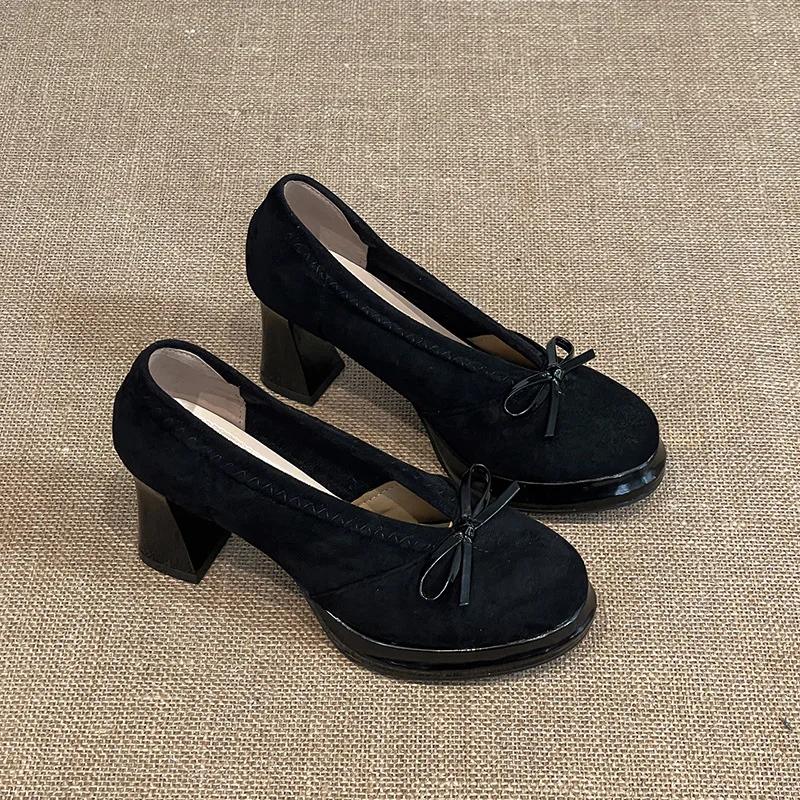 

Модная весенне-осенняя обувь Мэри Джейн на платформе для женщин, обувь на толстом высоком каблуке, винтажные туфли-лодочки слипоны с бантом-бабочкой, новинка 2026 35
