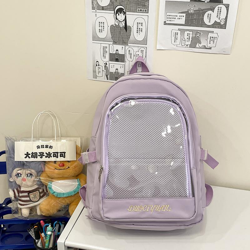 Schoolbag pain bag backpack baby bag female, Japanese ins transparent pvc bar badge backpack, cute soft girl student schoolbag