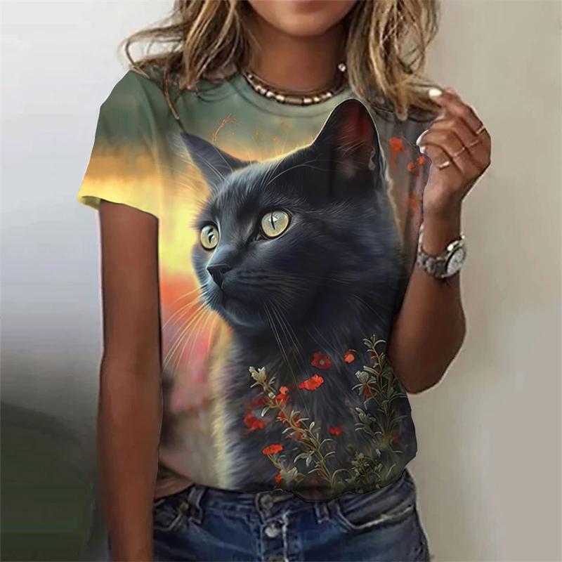 Summer Animal Cat 3D Printed T-shirt Women's Street Wear Casual Fashion Y2k Short Sleeved T-shirt O-neck T-shirt Top Clothing