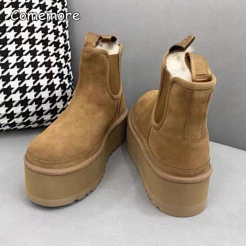 Comemore Thick Plush Warm Snow Ankle Boots 2025 New Winter Women Flat Platform Boots Shoes Woman Lady Fur Short Boot 40