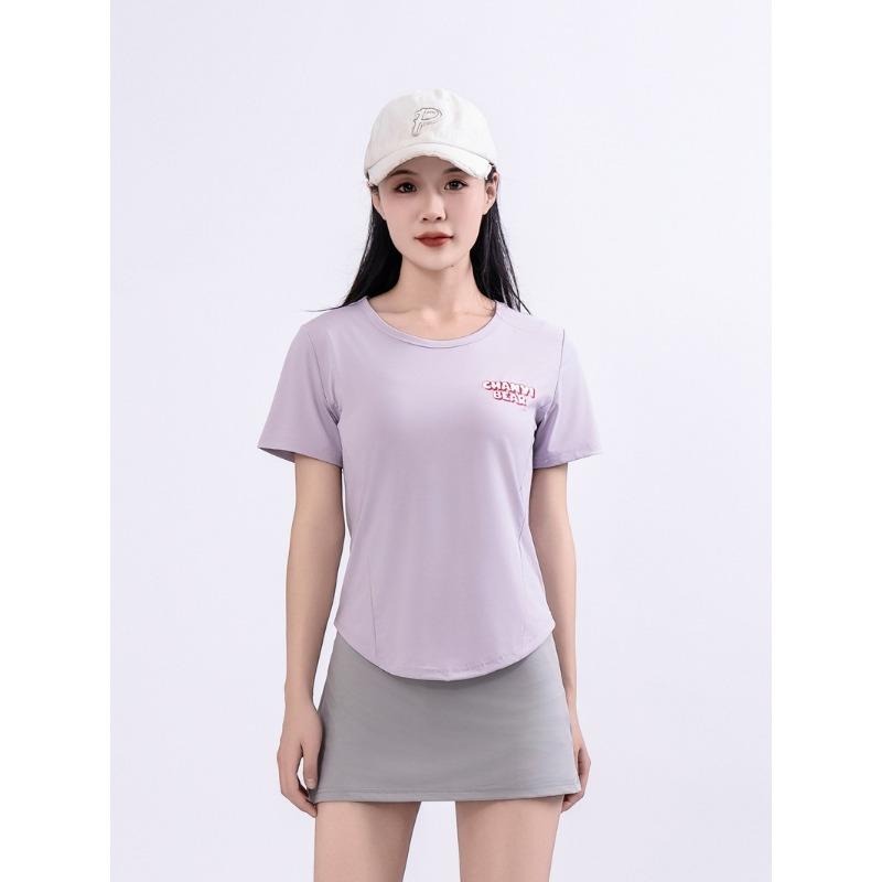 

Спортивная женская футболка с коротким рукавом, тонкая, быстросохнущая, с круглым вырезом, облегающая и модная одежда для йоги на лето XL светло-фиолетовый