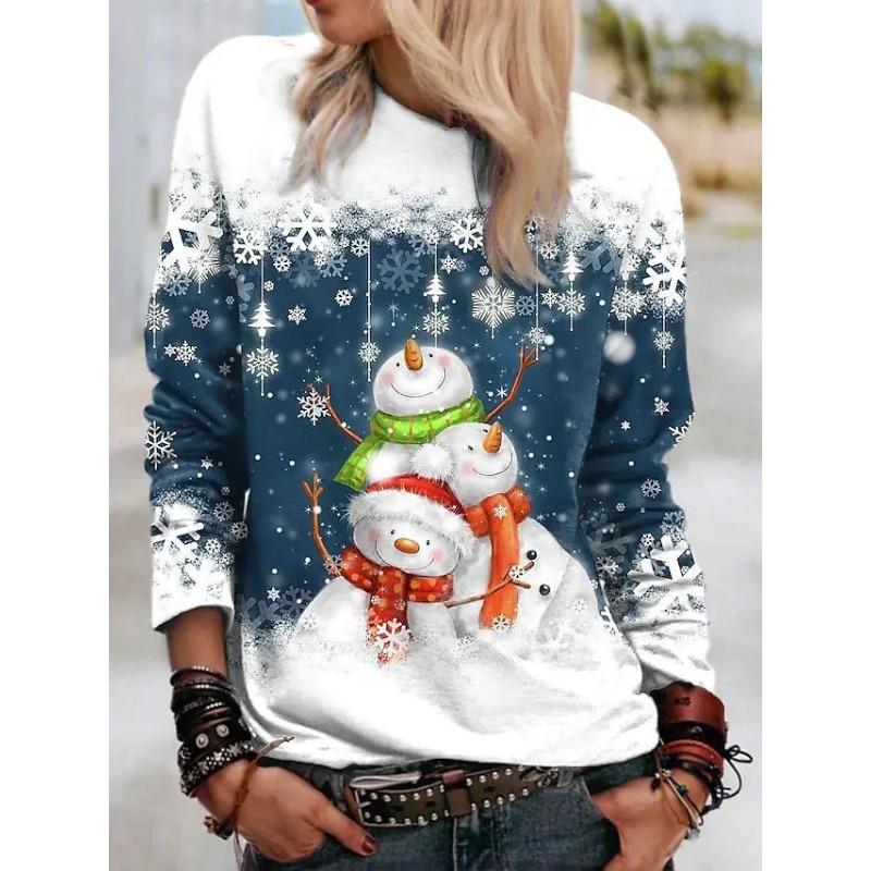 

Весенне-осенний топ с круглым вырезом и 3D-принтом на рождественскую тематику, модная повседневная женская футболка с длинным рукавом XL