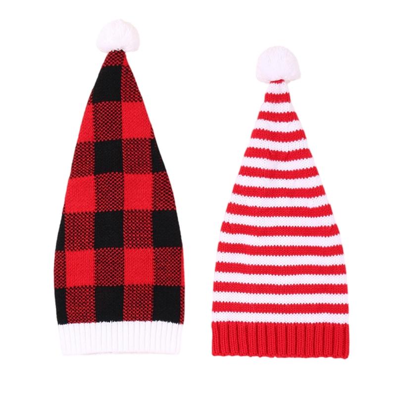 Christmas Elf Knitted Caps for Adult Lovely Striped Hat Santa Hat for Holiday Family Gathering Party Costume Hat