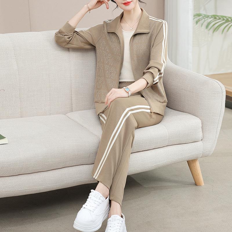 

Спортивный комплект на весну 2025 года нового стиля: Модный костюм-двойка для молодых, женщин среднего возраста и пожилых XL