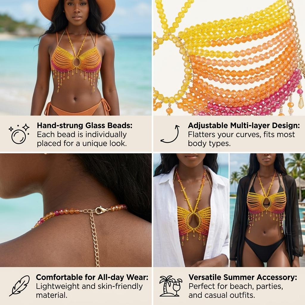 Beaded Body Chain For Women Multi Layer Alloy Jewelry With Glass Beads Summer Beach Accessory