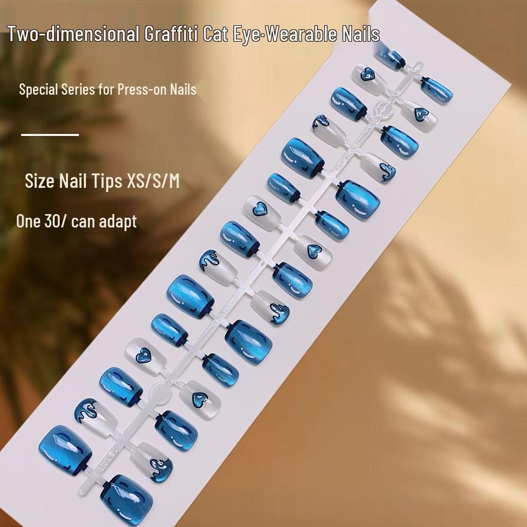 

Синие кошачий глаз 3D носимые накладные ногти - Готовые накладные ногти, 30 штук, типсы разных размеров