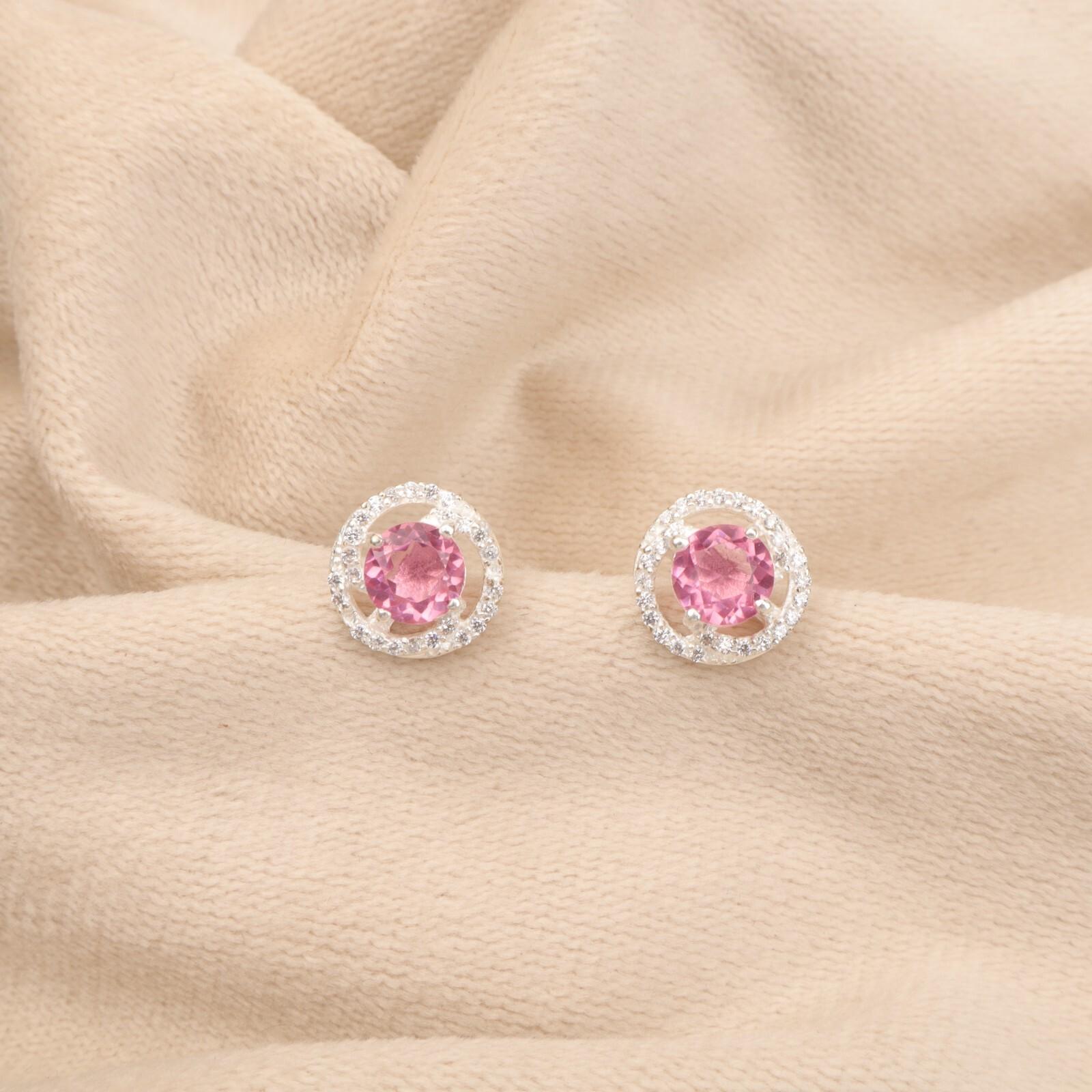 

Морганит Драгоценный камень 925 Стерлинговое серебро Ювелирные изделия Циркониевые серьги-гвоздики Для подарка CZE-8-6