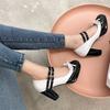 FOREADA Women Mary Janes Pumps Round Toe Glove Shoes Thick High Heels Lolita Buckle Mixed Colors Bow Ladies Fashion Shoes Spring Autumn