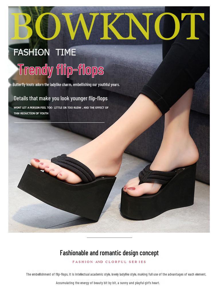 Women's 11cm High Heel Flip Flops with Thick Rubber Sole – Non-Slip Beach Sandals