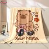 Cute Capybara Cartoon Flannel Fluffy Throw With Exclusive Name Camping Blanket for Children Sofa Throw Thin Blanket Fashion Gift