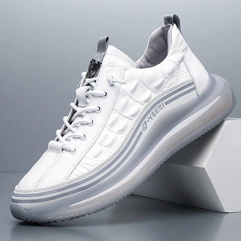 Casual Sports Sneakers for Men Autumn Winter Cowhide Crocodile Print Men Shoes Soft Sole High Quality Leather Shoes Male