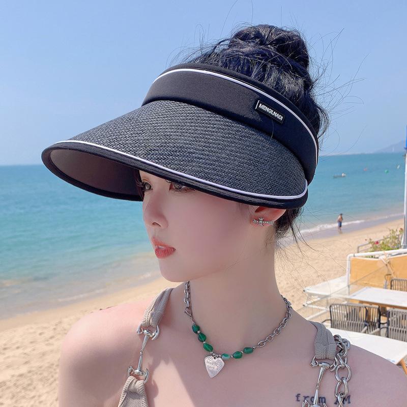 2025 summer sunscreen hat women's empty top breathable big brim sun hat versatile foldable fashion solid color sun hat