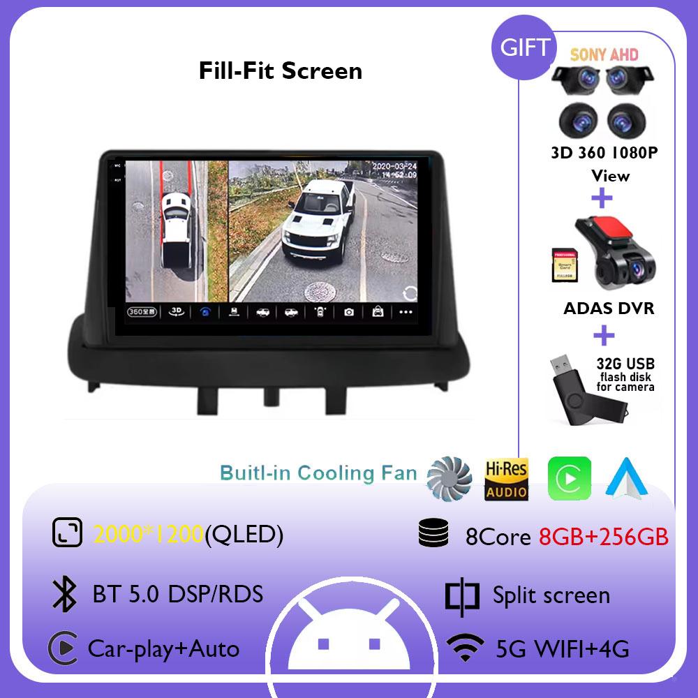 For Renault Megane 3 Fluence Samsung SM3 2008 - 2014 9“ Android 14 Carplay Car Radio Navigation GPS Multimedia Player wifi+4G BT