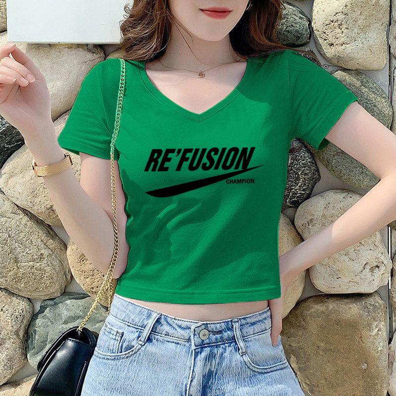 

Shoulder Summer Retro Slimming V-Neckline Silm High Waist T-shirt Green [RE]] 3XL Recommended 65.00 kg-72.50 kg