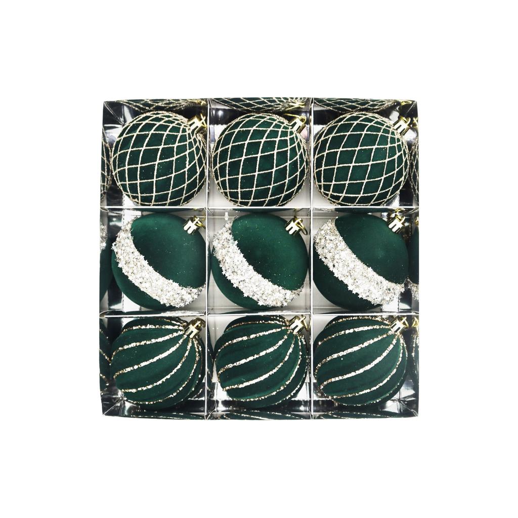 9-Pack Diamond Flocking Christmas Balls - Mixed Color Glitter Ornaments With For Holiday Tree Decor