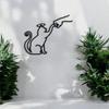 Modern Metal Cat and Hand Wall Art with Angel Cat Sculpture Indoor Outdoor Decor