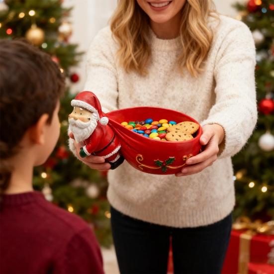 Yousheng Christmas Santa Claus Candy Bowl Multi-purpose Goodies Treats Sweets Nuts Dish Holder Container Santa Resin Figurine Holiday Party Ornament